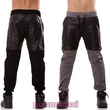 Pantaloni UOMO sport felpati tuta cavallo basso ecopelle harem casual nuovi 1497