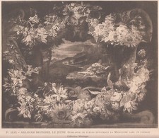 ANTICA STAMPA 1910 ABRAMO BRUEGHEL GHIRLANDA DI FIORI MADDALENA IN UN PAESAGGIO