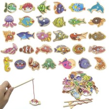 SwirlColor Gioco Pesca Pesci Calamita 31 Pezzi Giochi di Pesca in Legno per B