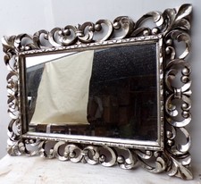 Specchio barocco in legno intarsiato cm 100x70 argento antico mod. tommy