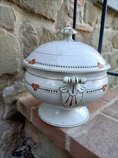 Antica zuppiera porcellana bianca dorata dipinta Fonteraso Treviso ottocentesca