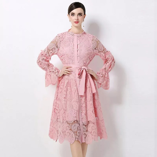 Vestito midi pizzo rosa - vestito,