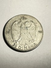 MONETA 20 DINARI PIETRO II 1938 YUGOSLAVIA ARG. g.9 OLD SILVER COIN