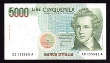 CINQUEMILA 5000 LIRE BELLINI SERIE SPECIALE SOSTITUTIVA XD REPUBBLICA ITALIANA
