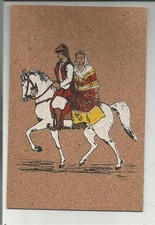 bella cartolina in sughero cartolina costumi costume sardegna gente a cavallo