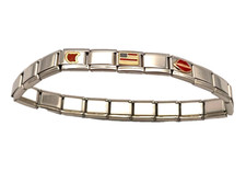 Bracciale acciaio elastico compatibile Nomination bandiera USA oro e smalti