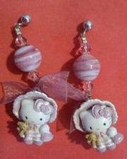 ORECCHINI HELLO KITTY ROSA,SWAROVSKI,MURRINE VENEZIANE, CHIUSURE ARGENTO+OMAGGIO
