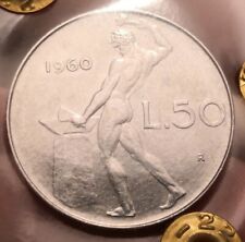 Moneta 50 Lire 1960, Italia Repubblica, Non Comune, Perizia qSPL, Rif. 7287