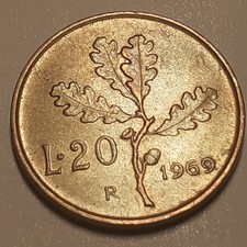 1969 20 LIRE RAMO DI QUERCIA REPUBBLICA ITALIANA