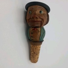 Tappo sughero bottiglia vino ganascia meccanica uomo intagliato a mano legno da collezione vintage