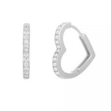 Orecchini a cerchio cuore diamante naturale certificato taglio tondo per regalo oro bianco 14 carati