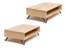 Set 2 Supporto Monitor Scrivania LED Alzata TV e Portaoggetti Legno Naturale con Gambe in Metallo