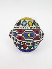 Uovo di struzzo cavo vintage sudafricano Ndebele settentrionale con perline a mano diametro 5"