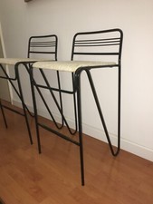 MODERNARIATO-DESIGN-DECORATIVA COPPIA DI SEDIE SGABELLI-FERRO-IMPAGLIATE-UTILI