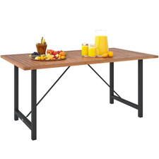 Outsunny Tavolo da Giardino a Doghe 160x90cm in Legno di Acacia e Acciaio, Teak