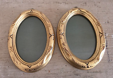 2 Cornici Ovali in Legno Foglia Oro con Vetro Vintage