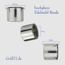 Perline perle acciaio inox argento liscio | foro grande 6 mm | perla barba | 1/2/5 pezzi