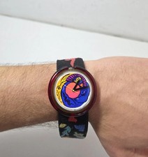 Orologio Pop Tribal Colorato Swatch anni '90, Cassa Rossa e Cinturino Colorato