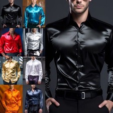 Men Shirt Silk Satin Smooth