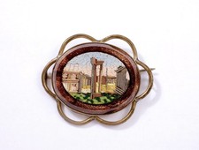 Spilla Pin Micro Mosaico 'Rovine Romane' Del Grand Tour Vittoriano Anni 1900
