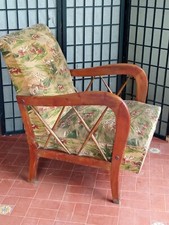 Poltrona in legno e stoffa anni '50 nello stile di Paolo Buffa