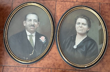 Antica coppia quadri con cornice ovale-pastello/ritratti uomo -donna