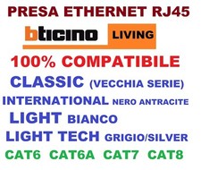 bticino living presa ethernet 100% compatibile rj45 cat6, cat6a, cat7, cat8 