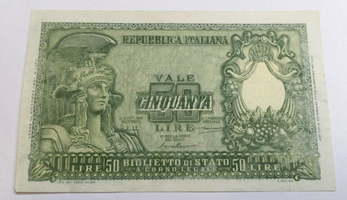 Banconota italia lire - italia, 50