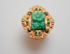 Anello regolabile donna verde dorato oro stile antico vintage artigianale Italia