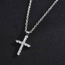 Collana ciondolo croce zaffiri bianchi naturali con GARANZIA argento 925 NUOVA