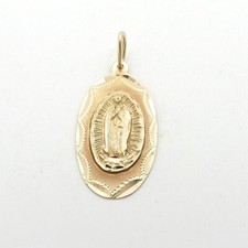 14k Gold Miraculous Mother Mary Madonna Oval Charm Pendant Diamond Cut New