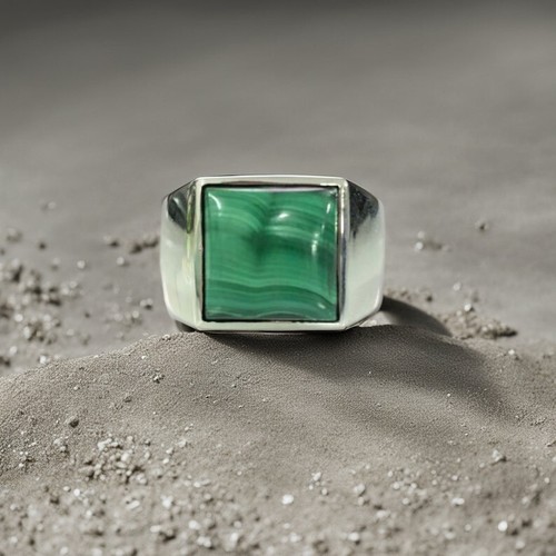 Natural malachite signet men - natural,