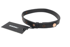 Diesel Bracciale Uomo Nero Minimalista Pelle Metallico Occhiello Dettagli