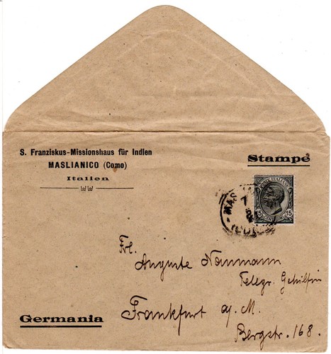 Italia 1921 su india - italia, c.