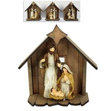 Capanna natività in legno sacra famiglia per presepe addobbi decorazioni nataliz