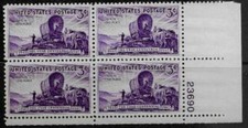 US Scott #950 3c The Utah Centennial 1947 Plate Block of 4 MNH OG