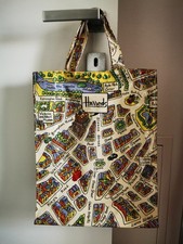 Harrods Vinyl Tote Bag - London map - Large Shopper / Book Bag - vintage (2000)