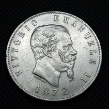 5 LIRE 1872 -SCUDO -Vittorio Emanuele II moneta Argento Stemma Zecca Milano Spl.