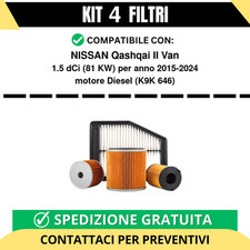 Kit 4 Filtri Tagliando per NISSAN Qashqai II Van 1.5 dCi 81 kw Diesel 2015-2024
