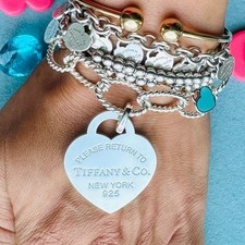 Bracciale Return To Tiffany Co XL Cuore Charm su Twist Link in Argento, 8 pollici