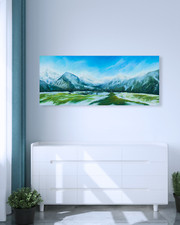 Quadro moderno dipinto a mano olio su tela -Montagne Innevate a St . Moritz