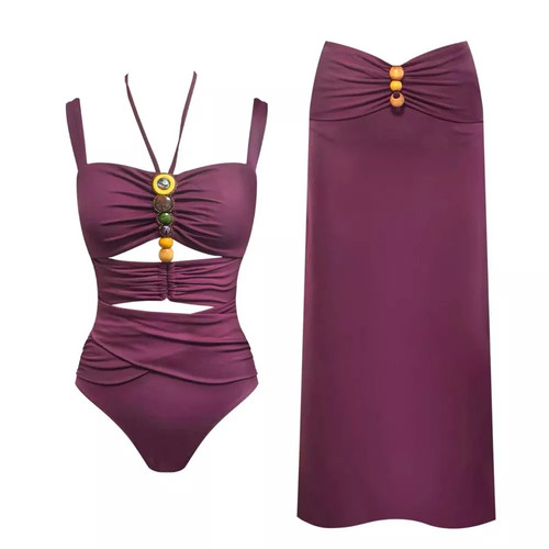 Monokini con gonna pareo viola - monokini,