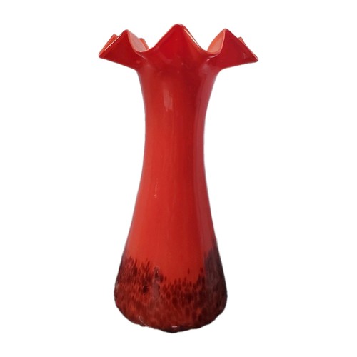 Red hand blown ruffled top - hand, 6"