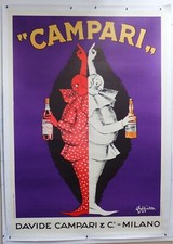 CAMPARI BIFRONTE  MANIFESTO PUBBLICITARIO AFFICHES CAPPIELLO 100X140 TELATO