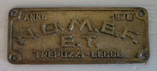 nomef e-t trepuzzi lecce , targa ottone ferroviaria , treni, da vagone