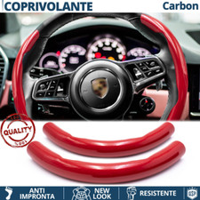 COPRIVOLANTE per PORSCHE Effetto FIBRA CARBONIO SOTTILE Rosso Sportivo Tuning