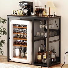 Mini Frigo Supporto con Prese Elettriche Wine Bar Armadio Portaoggetti Nero Industriale