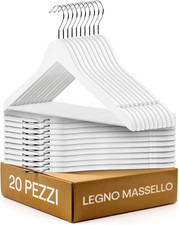 Grucce in Legno Bianco 20 Pezzi - Gancio Girevole a 360° - Incavi Sulle Spalle -