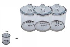 Set 3 Tris Barattoli Con Coperchio In Vetro Cristallo Caffè Zucchero Tè dfh
