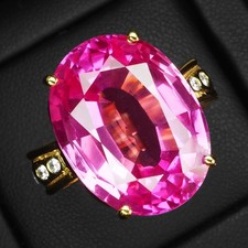 Anelli in argento sterling 925 con zaffiro rosa incontaminato 31,20 ct e...